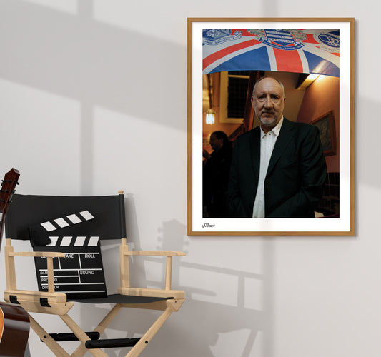 Pete Townsend Poses in front of QPR Flag Portrait Bush Gardens - Limited Edition Prints